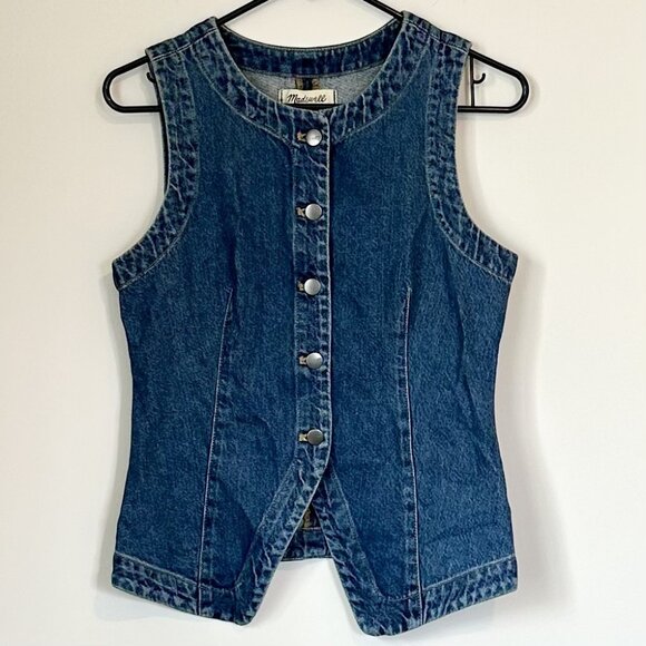 NWT Madewell Denim Crewneck Vest in Concho Wash - Size: 2 - Picture 2 of 13